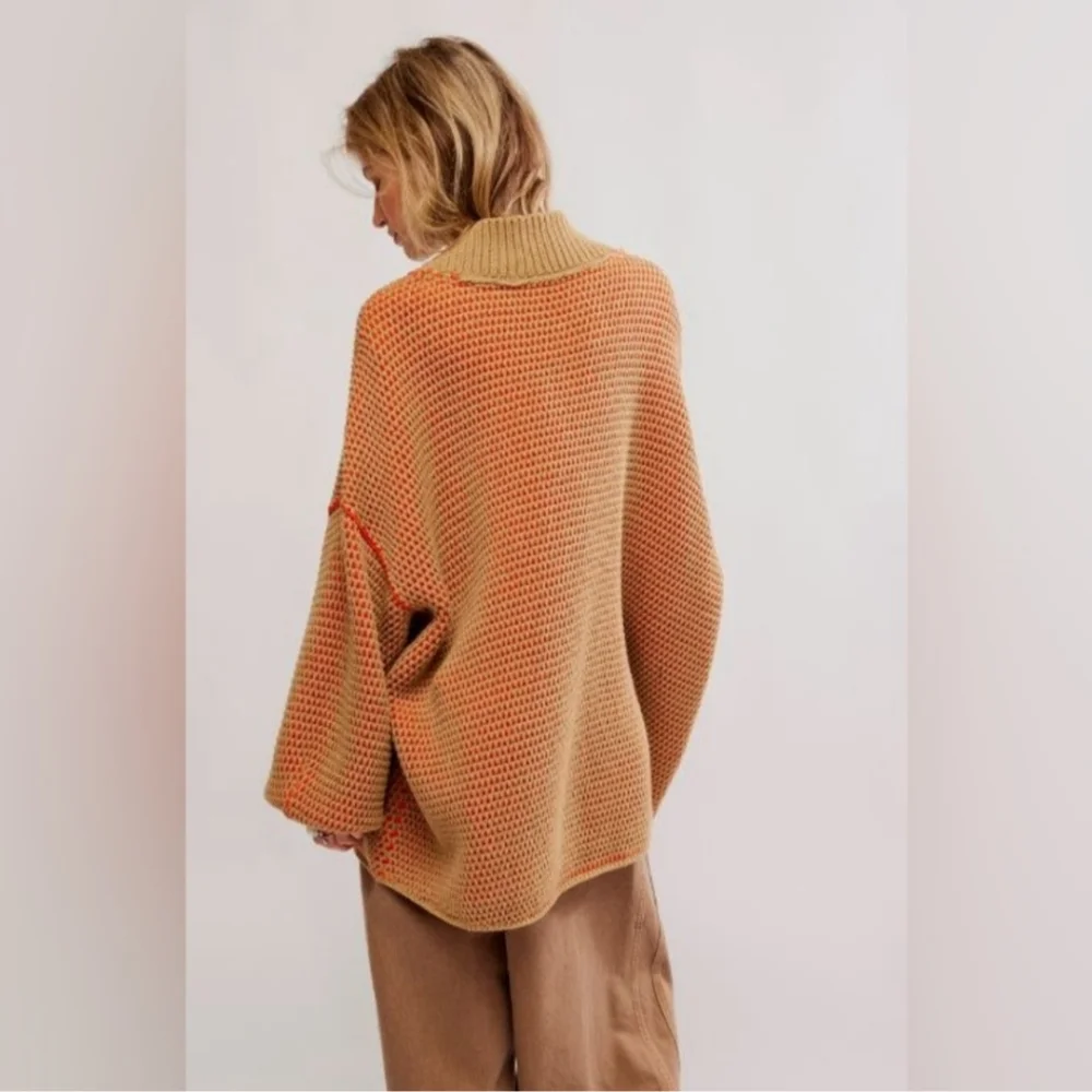 Free People Maisie Oversized Sweatshirt Camel Tangerine Combo Women's Size Small